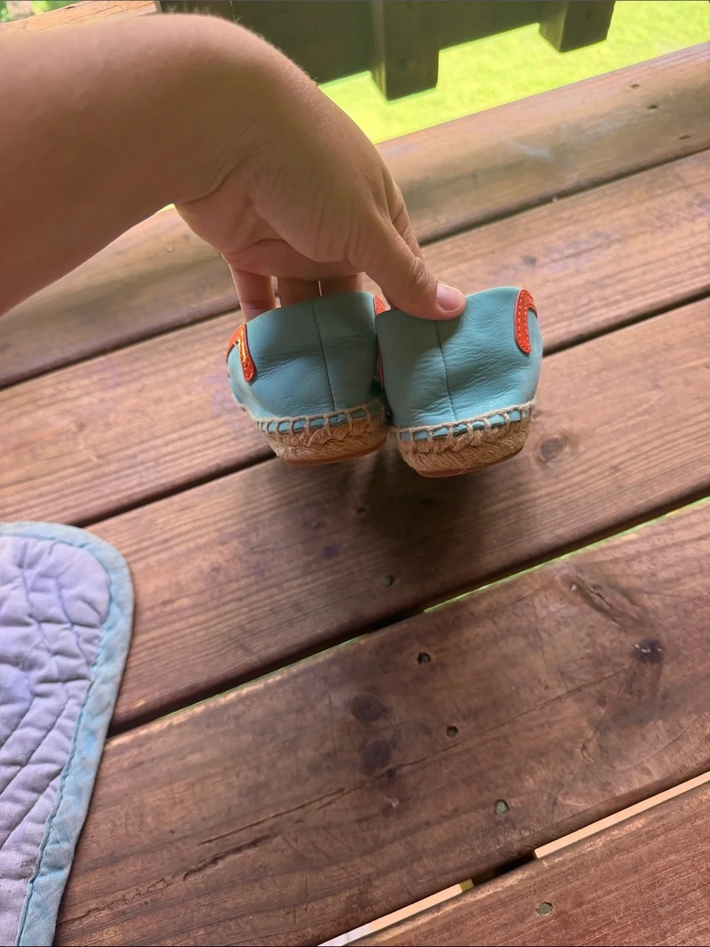 Tory Burch Aqua and Orange Slip-On Espadrilles